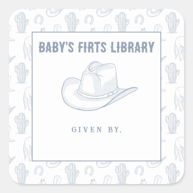 Sticker Carré Toile de Jouy Blue Cowboy - Première bibliothèque  (Devant)