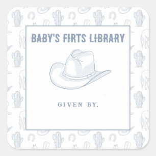 Sticker Carré Toile de Jouy Blue Cowboy - Première bibliothèque