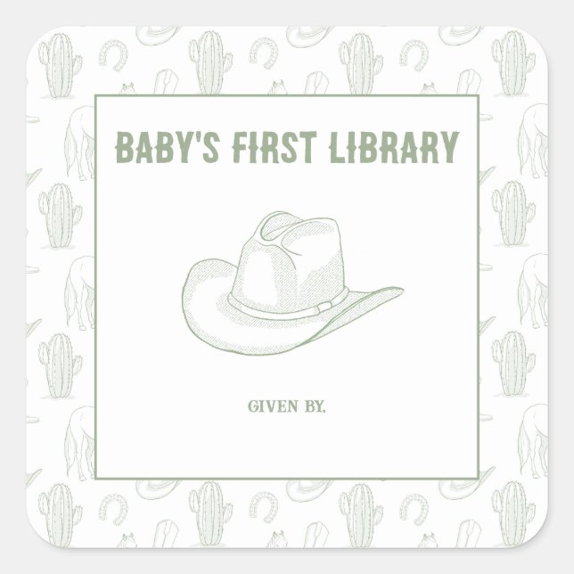 Sticker Carré Toile de Jouy Green Cowboy - PREMIÈRE BIBLIOTHÈQUE (Devant)
