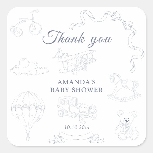 Sticker Carré Toile de Jouy Nursery Baby Shower Thank you (Devant)