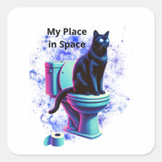 Sticker Carré Toilette de chat Noir Cosmique - Vaporwave Surreal