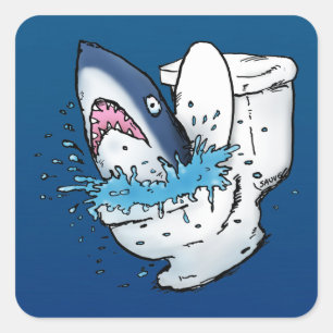 Sticker Carré Toilette Shark Funny Blue Cartoon