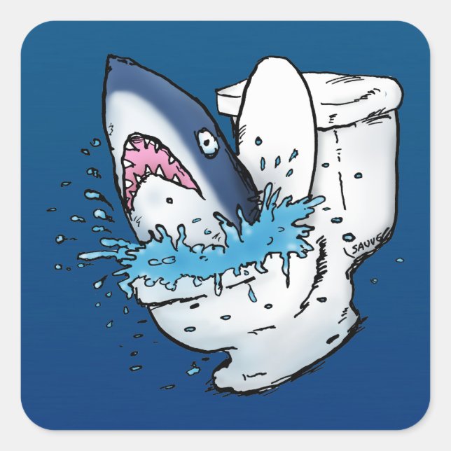 Sticker Carré Toilette Shark Funny Blue Cartoon (Devant)