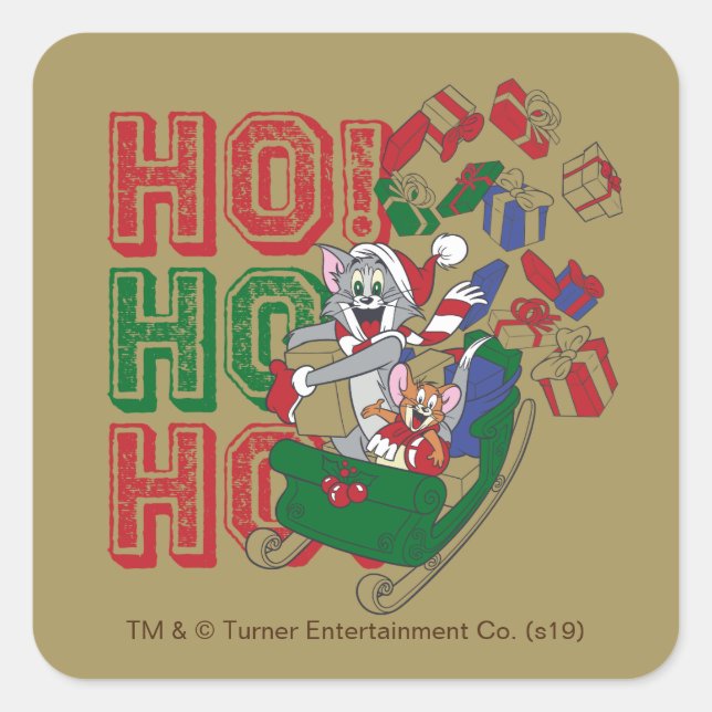 Sticker Carré Tom et Jerry livrent des cadeaux dans un hangar (Devant)