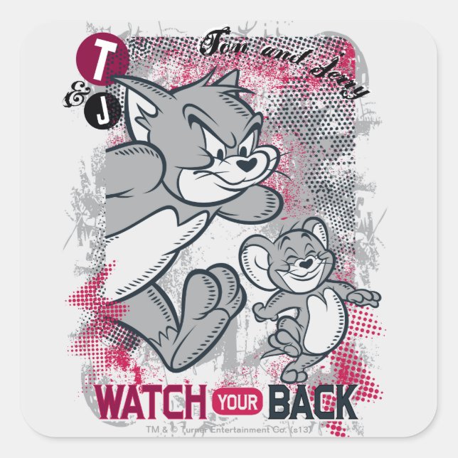 Sticker Carré Tom et Jerry Regardez votre dos (Devant)