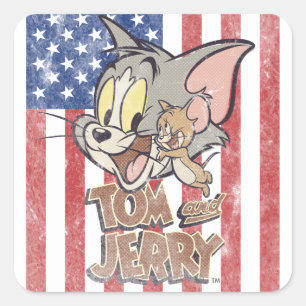 Sticker Carré Tom & Jerry avec le drapeau américain