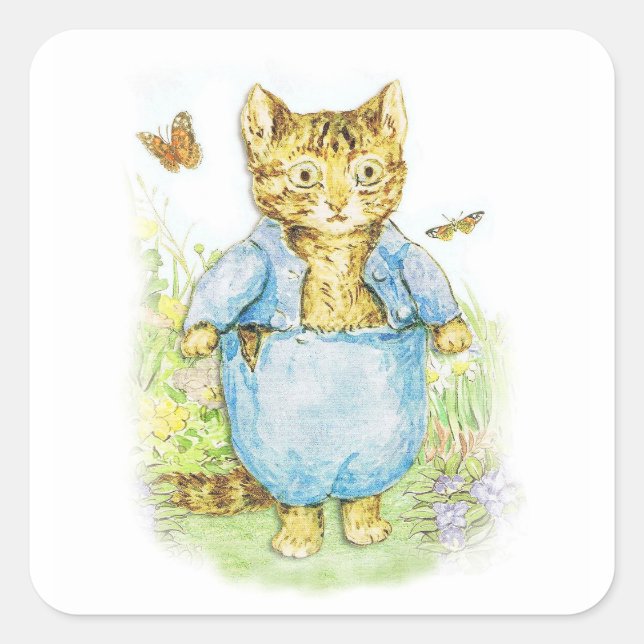 Sticker Carré Tom Kitten dans son costume bleu de Beatrix Potter (Devant)