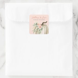 Sticker Carré Tomber dans l'amour Baby shower Citrouille rose fl