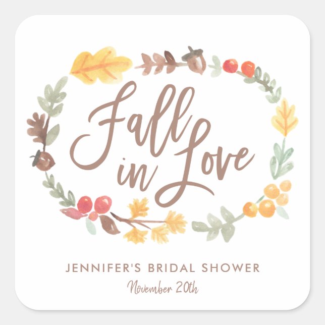 Sticker Carré Tombez amoureux Fête de mariage aquarelle Automne (Devant)