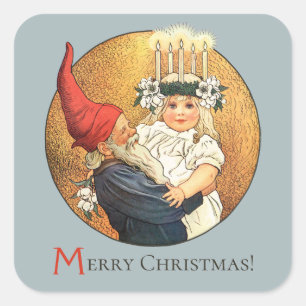 Sticker Carré Tomte de Noël et petite fille douce Lucia CC1186