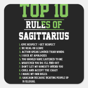 Sticker Carré Top 10 Règles De Sagittarius Anniversaire Horosco