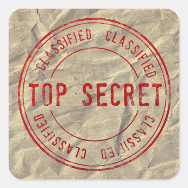 Sticker Carré Top Secret Classifié sur papier Kraft à rinçage (Devant)