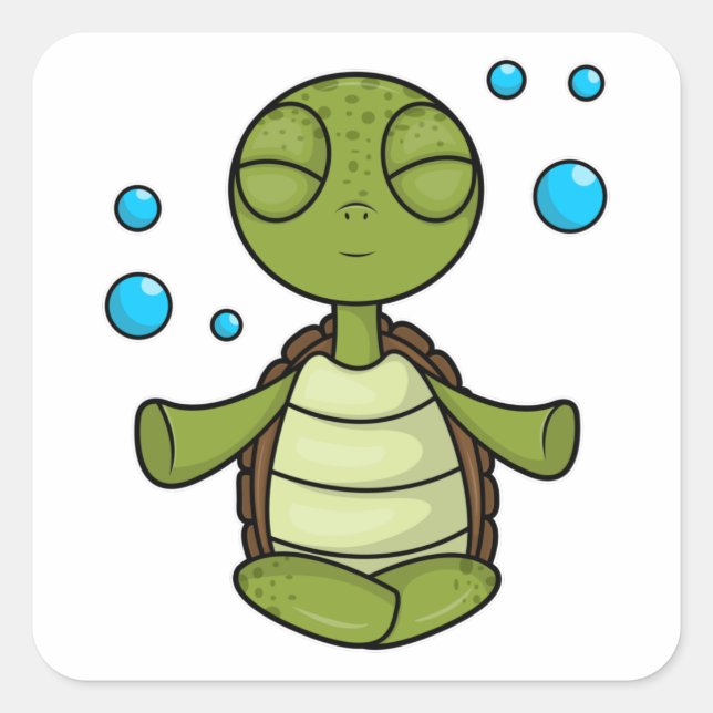 Sticker Carré Tortue à la méditation en position assise (Devant)