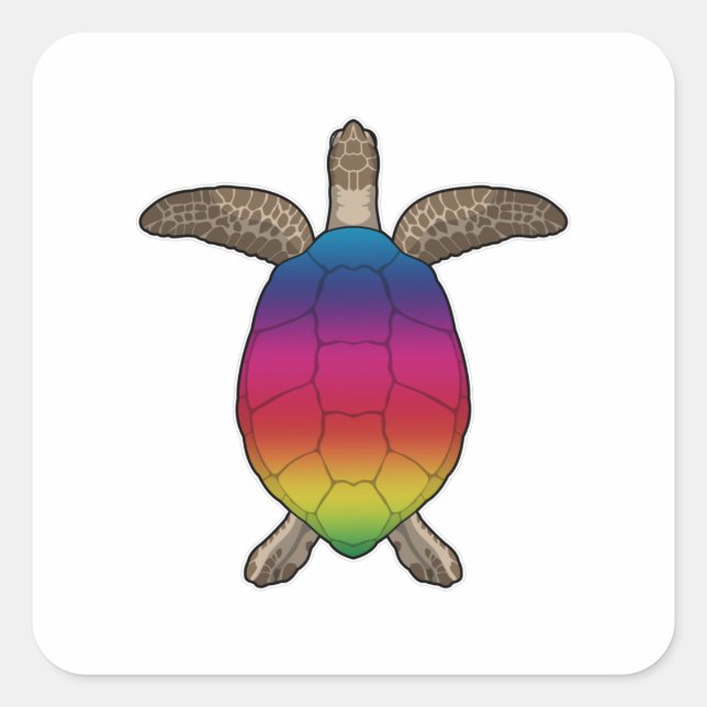 Sticker Carré Tortue aux couleurs arc-en-ciel (Devant)