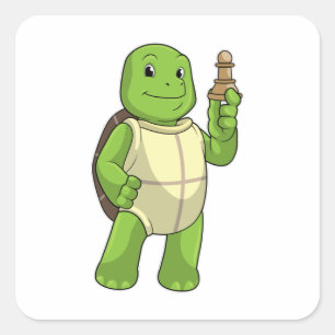 Sticker Carré Tortue aux échecs avec pièce d'échecs Pion