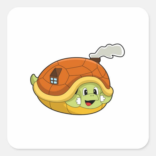 Sticker Carré Tortue avec coquille comme maison (Devant)