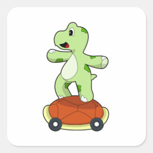 Sticker Carré Tortue avec coquille en tant que skateboard