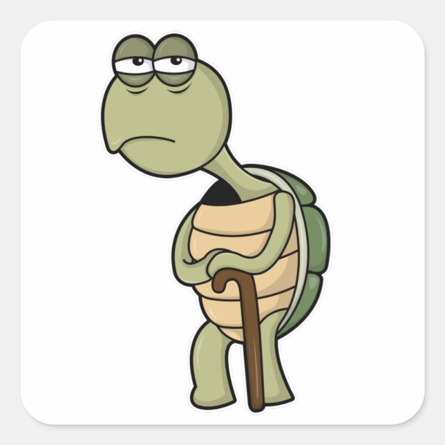 Sticker Carré Tortue avec coquille et bâton de marche (Devant)