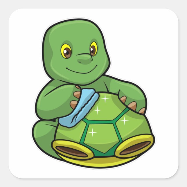 Sticker Carré Tortue avec coquille et chiffon de nettoyage (Devant)