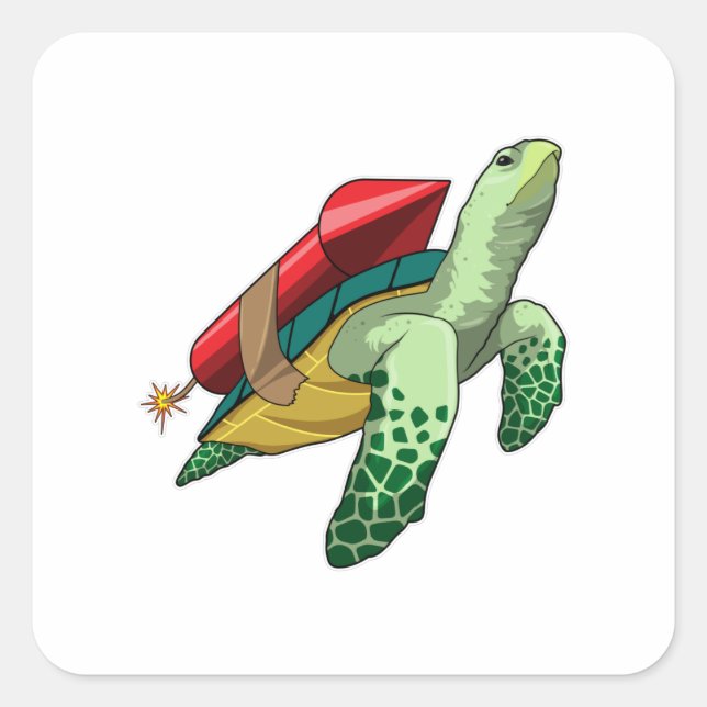 Sticker Carré Tortue avec fusée (Devant)