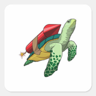 Sticker Carré Tortue avec fusée