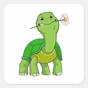 Sticker Carré Tortue avec marguerite à fleurs