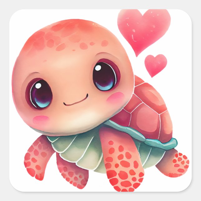 Sticker Carré Tortue cardiaque mignonne Valentine (Devant)