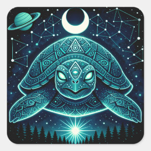 Sticker Carré Tortue Céleste – Galaxie de la Faune Ancienne Cosm