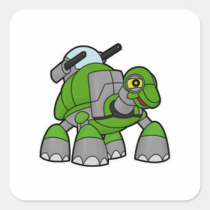 Sticker Carré Tortue comme robot avec canons