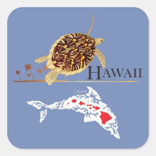 Sticker Carré Tortue de dauphins d'Hawaï