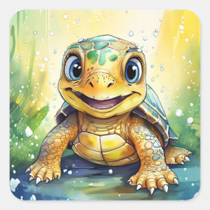 Sticker Carré Tortue de mer mignonne