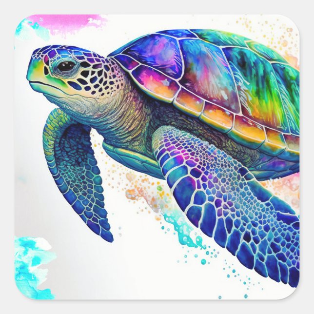 Sticker Carré Tortue de mer Océan Marine Life Beach Nature (Devant)