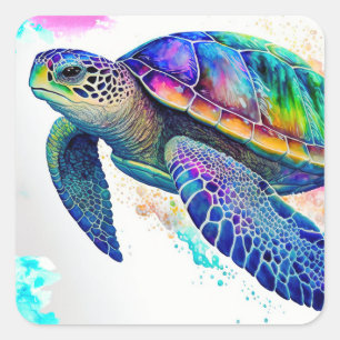 Sticker Carré Tortue de mer Océan Marine Life Beach Nature