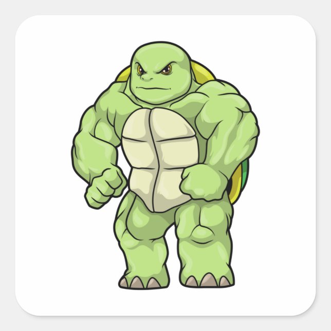 Sticker Carré Tortue en Bodybuilder avec Six pack (Devant)
