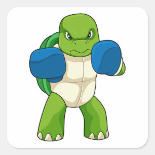 Sticker Carré Tortue en boîte avec gants de boxe
