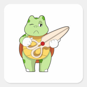 Sticker Carré Tortue en coiffeur avec ciseaux