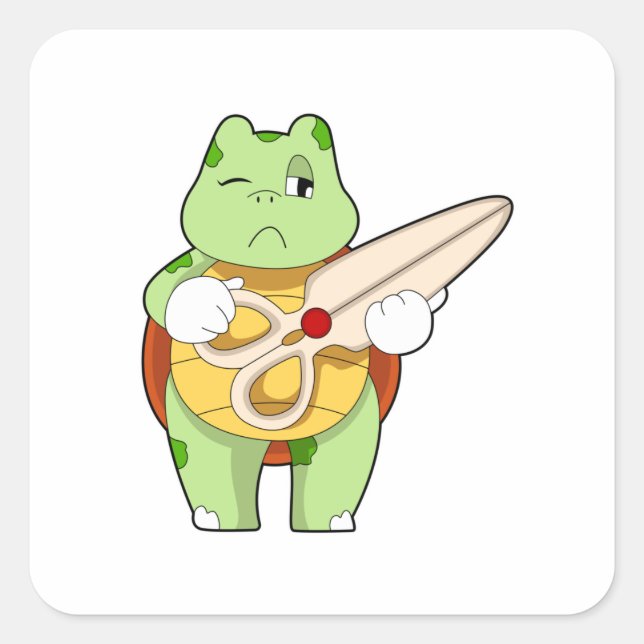 Sticker Carré Tortue en coiffeur avec ciseaux (Devant)