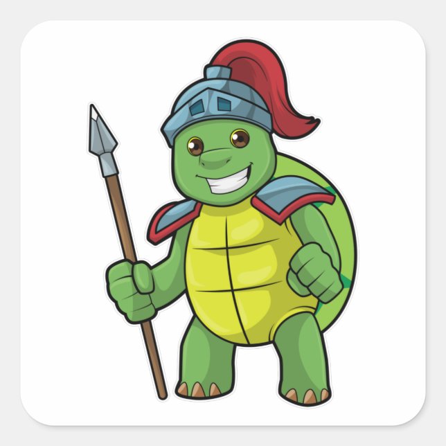 Sticker Carré Tortue en guerrier avec Spear & Helmet (Devant)