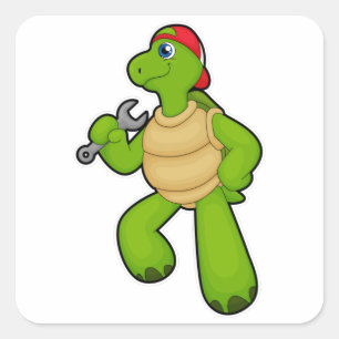 Sticker Carré Tortue en mécanique avec clé et Casquette