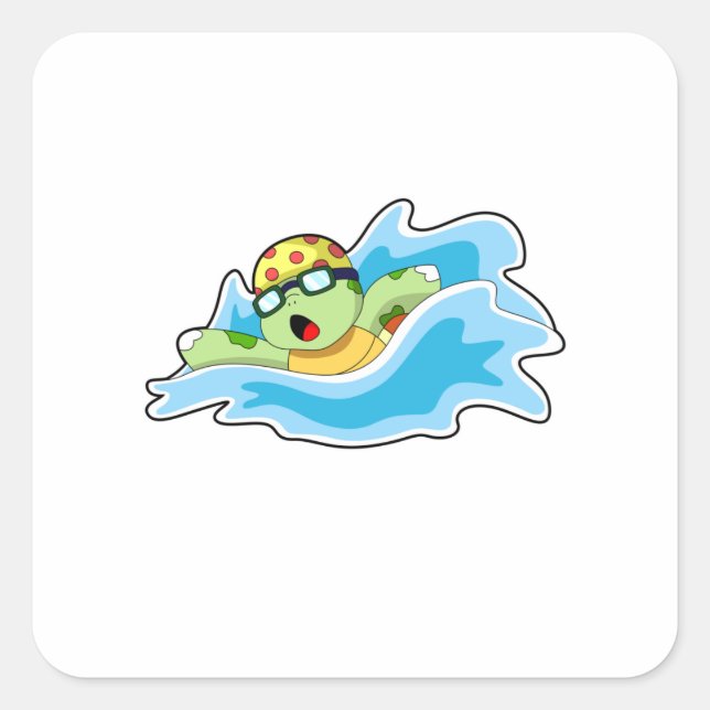 Sticker Carré Tortue en nage dans l'eau (Devant)