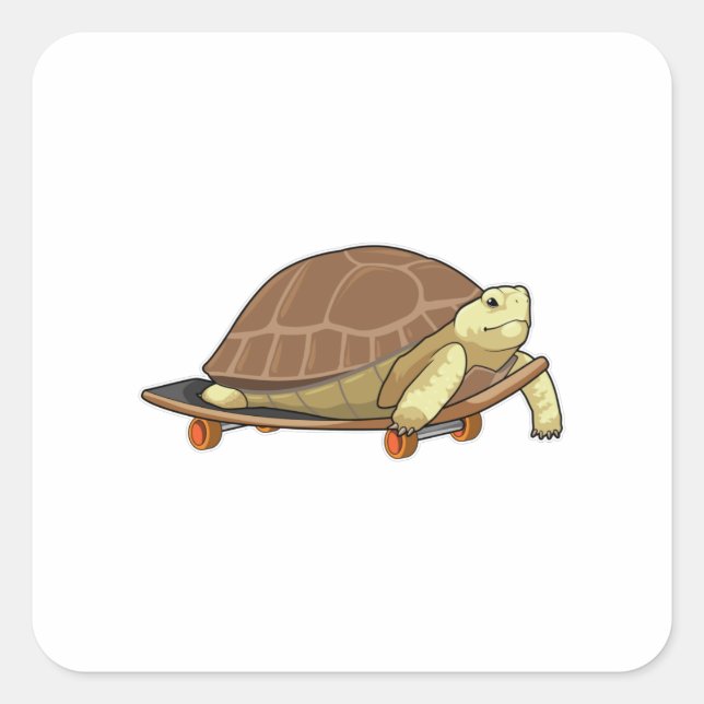 Sticker Carré Tortue en patinage avec skateboard (Devant)