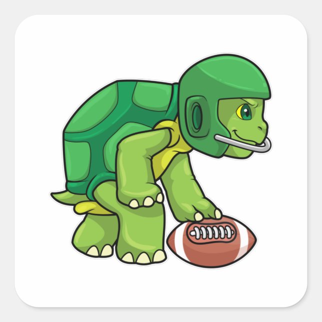 Sticker Carré Tortue en sport avec football et casque (Devant)