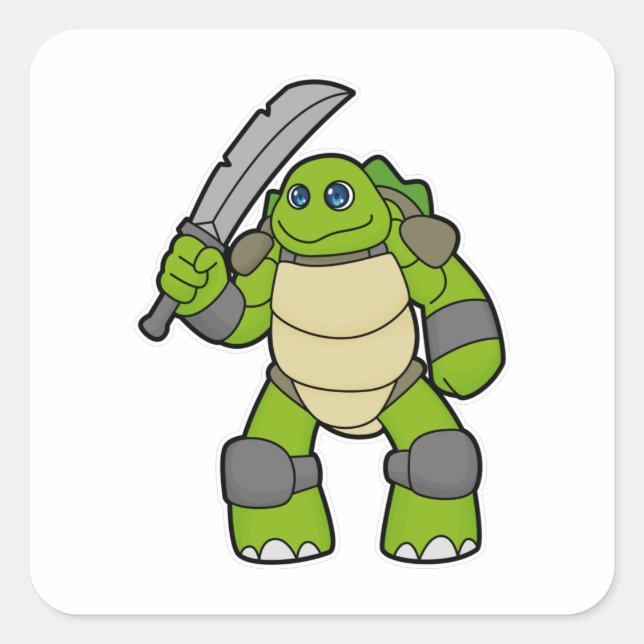 Sticker Carré Tortue guerrière avec épée (Devant)