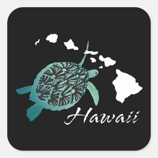 Sticker Carré Tortue Hawaii (Devant)