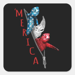 Sticker Carré Tortue Merica Tortue À Zipper Drôle Amusant Améric