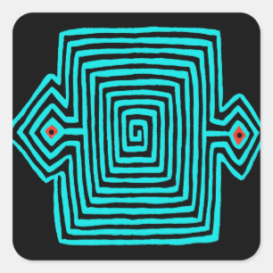 Sticker Carré Tortue Mola Panama - Noir Bleu