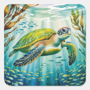 Sticker Carré Tortue peinte