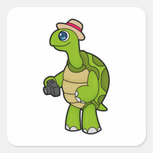 Sticker Carré Tortue photographe avec caméra