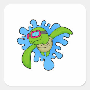 Sticker Carré Tortue Piscine lunettes de natation