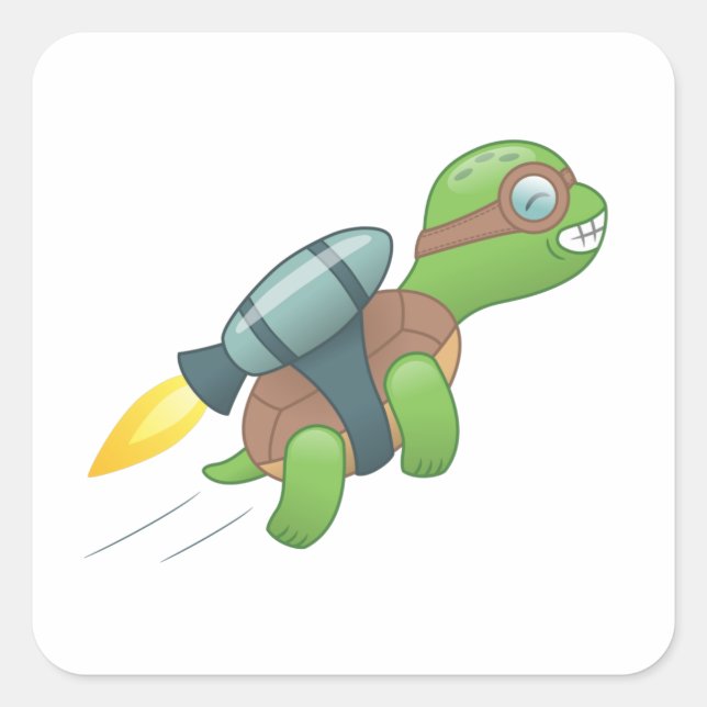 Sticker Carré Tortue volante avec un Jetpack (Devant)